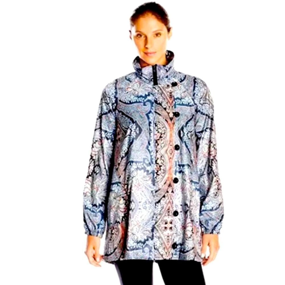 Karen Kane Jacket Woman’s L Orange Purple Paisley Pop Water-Resistant